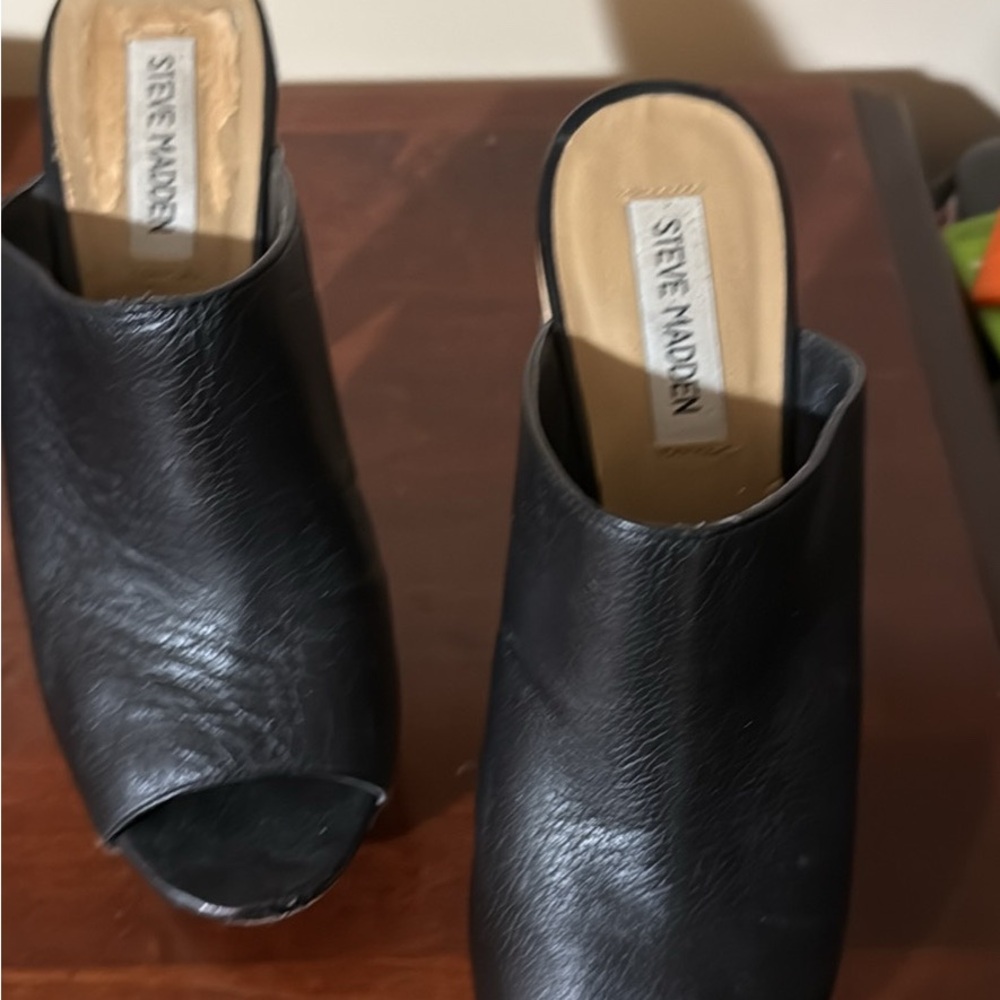 Steve Madden Black Peep-Toe Mules